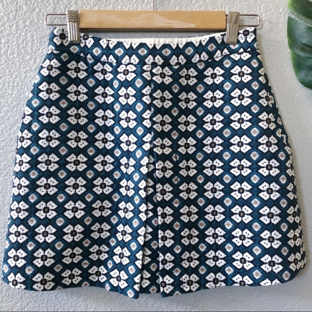 Zara Tweed Teal Print Mini Skirt